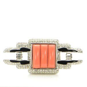 Vintage Kenneth Jay Lane KJL Art Deco Crystal & Enamel Pin Brooch